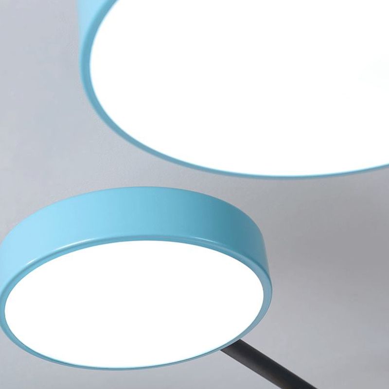 Modern Round Ceiling Light Colorful Multi Light Flush Mount Light with Wood for Bedroom