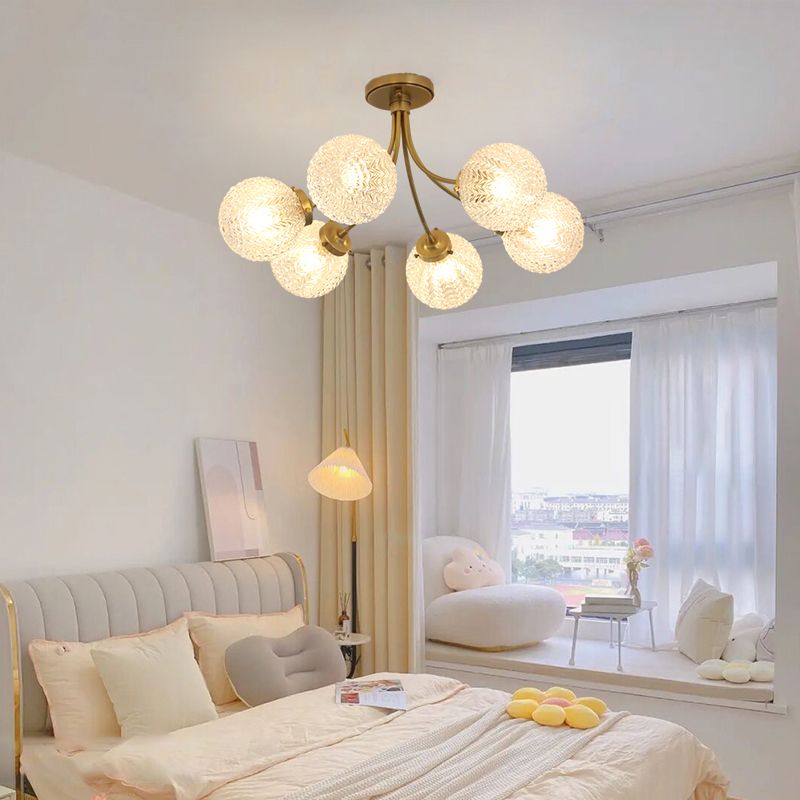 Ball Shape Glass Flush Light Modern Style 6/8 Lights Flush Mount Ceiling Lights in Brass