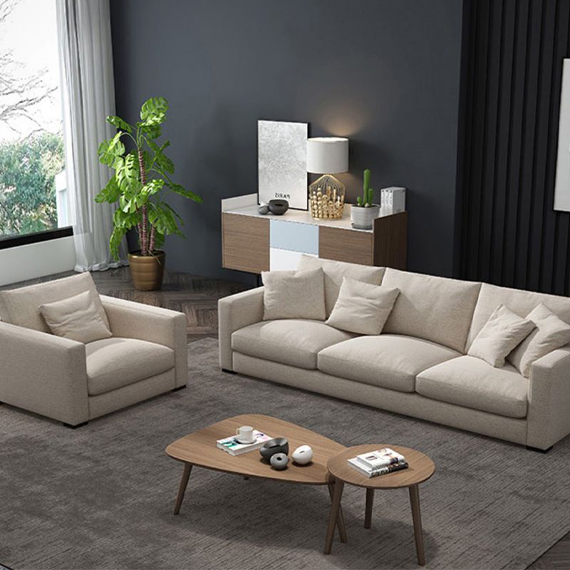 Square Armrest Latex/sponge Padded Fabric Design Wood Base Sofa