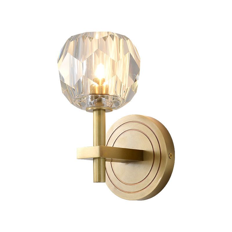Cylinder/Ball Shaped Sconce Lamp Postmodern Water Glass/Cut Crystal 1 Bulb Gold Wall Mounted Light for Living Room