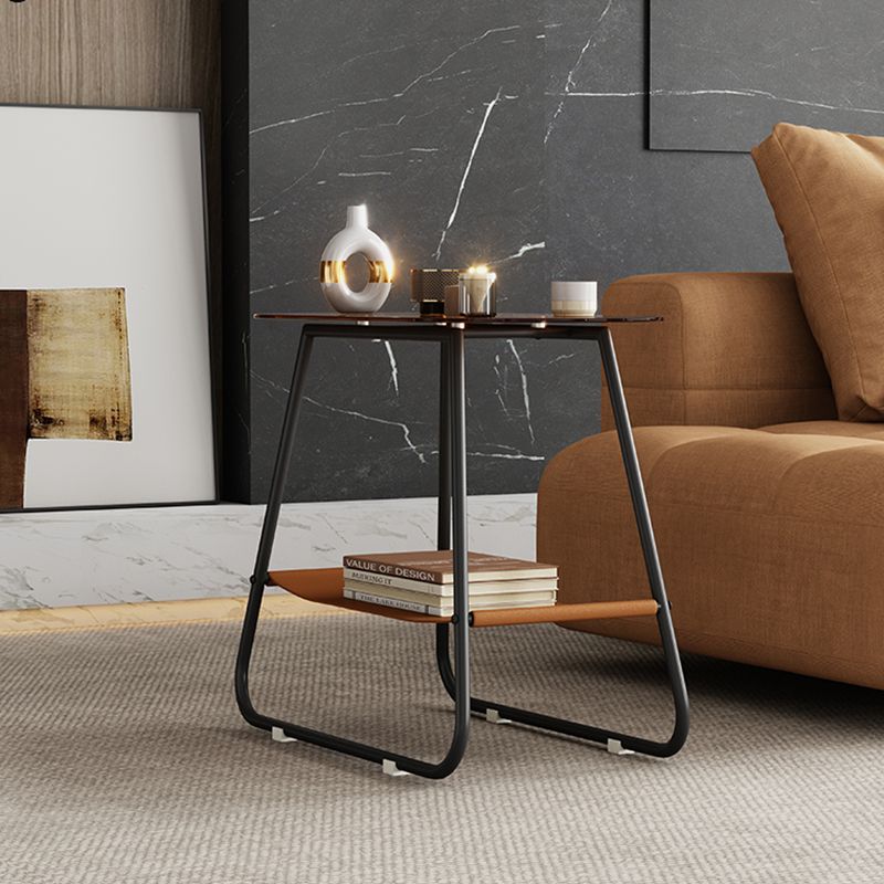 Modern End Table Glass Sled with Storage Oval Double Tier Side Table