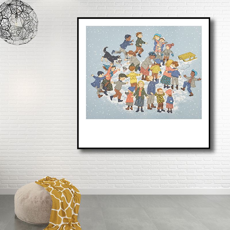 Kid Players Drawing Print Canvas Art Soft Color Textured Wall Decor for Living Room