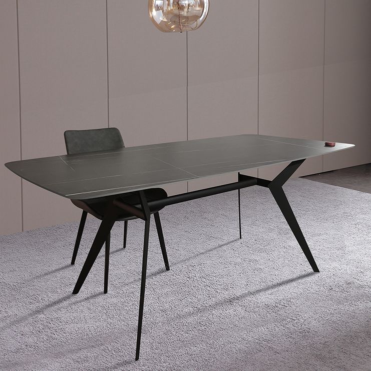 Mesa de comedor de piedra sinterizada industrial Rectángulo Tapa negra con base de metal