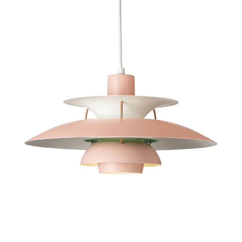 3 Layers Pendant Light with Flared Shade Macaron Style Aluminum 1 Light Black/Gray Hanging Lamp, 12"/16" Wide