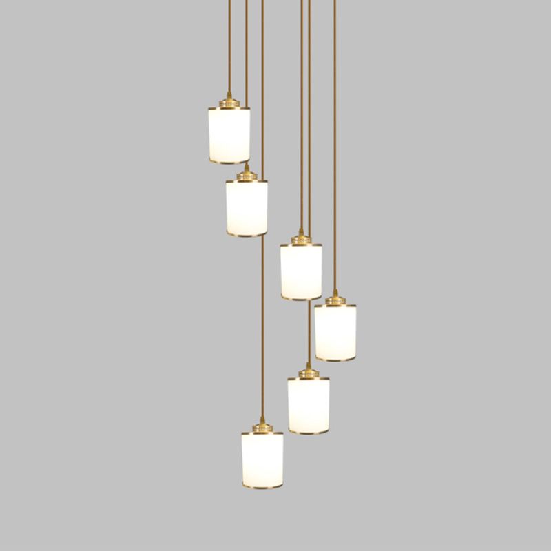 Modern Cylindrical Pendant Glass Multiple Hanging Ceiling Light for Spiral Stair