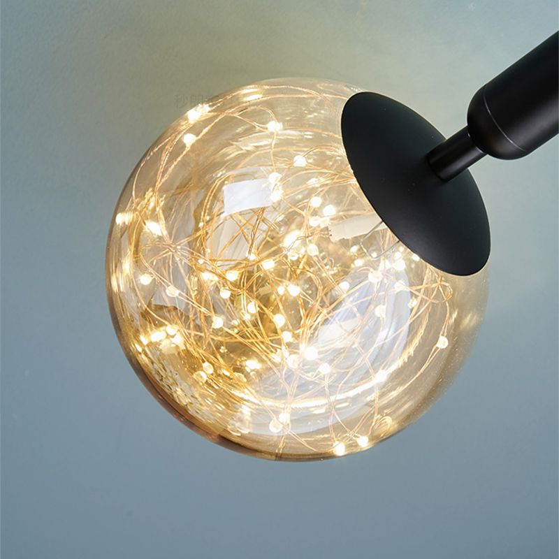 Moderne creatieve bol led hanglamp smeedijzeren hangend licht met heldere glazen schaduw