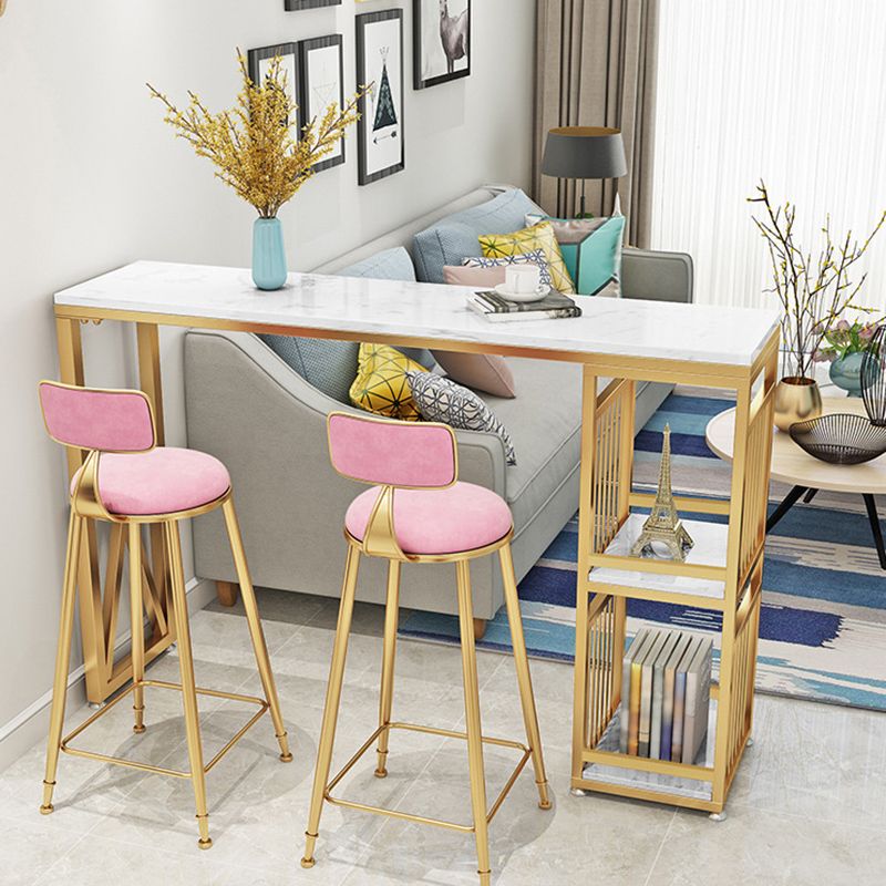 Glam Faux Rectangle Bar Counter Table Marble Bar Counter Table with Metal Legs for Home