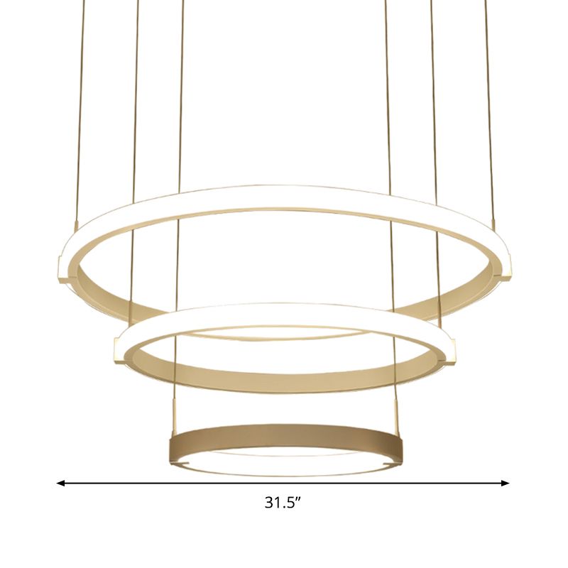 White Double Ring/Three Rings Chandelier Lighting Simple Style White LED Hanging Ceiling Light in Warm/White Light