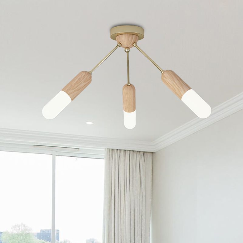 Capsule Wood LED Flush Mount Fixture Modernist 3 Lights Beige Semi-Flush Ceiling Light