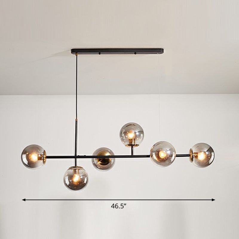 6-Light Dining Room Hanging Lamp Postmodern Style Island Light with Ball Glass Shade