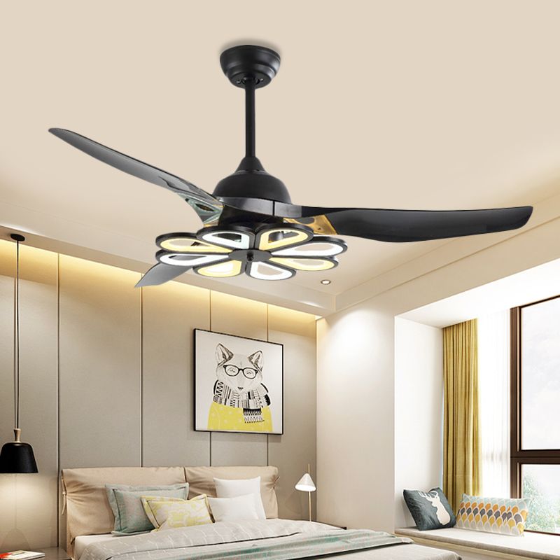 Acryl weiß/schwarzer Halbflusher Blume zeitgenössische 52 "W LED -Pendellefüelventilator Licht für Wohnzimmer, 3 Klingen