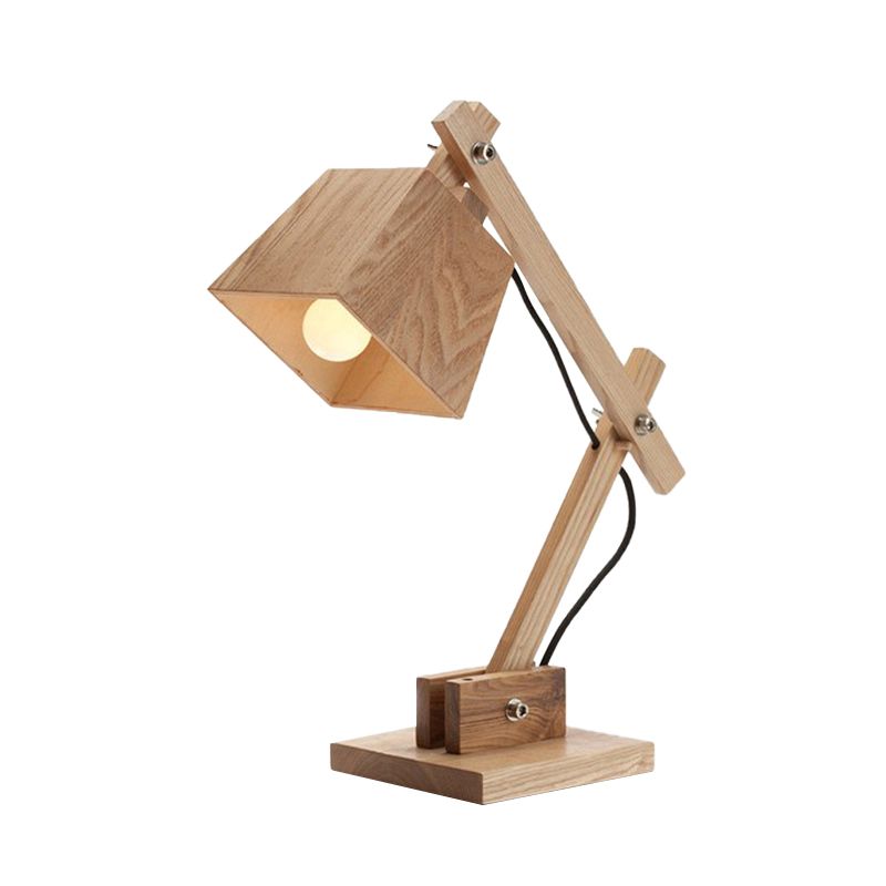 Lampada da tavolo modernista con paralume trapezoidale beige Lampada da scrivania in legno a 1 lampadina con braccio regolabile
