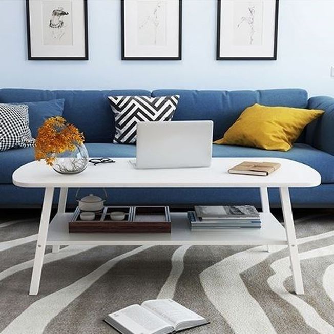 Modern 19.6" H Rectangle Wooden Coffee Table Steel 4 Legs Cocktail Table