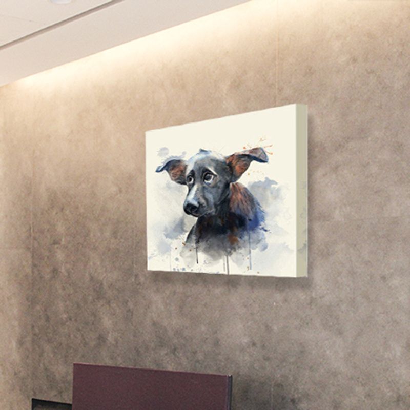 Black Hairless Dog Wall Art Pet Painting Kids Textured Canvas Print for Child Room