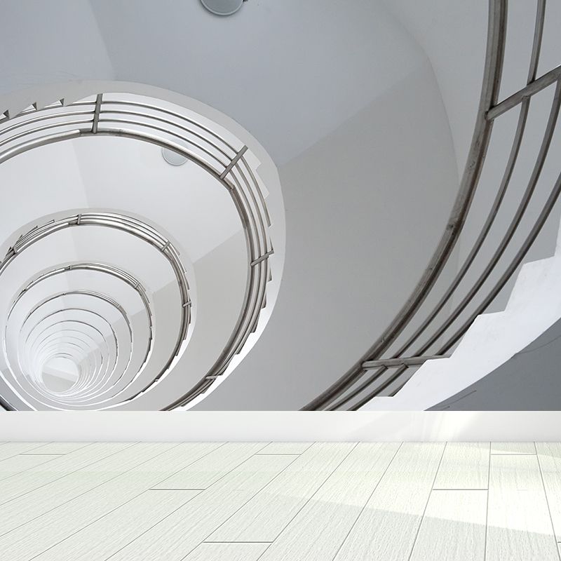 White Spiral Stair Hole Mural Decal Moisture Resistant Wall Decor for Living Room