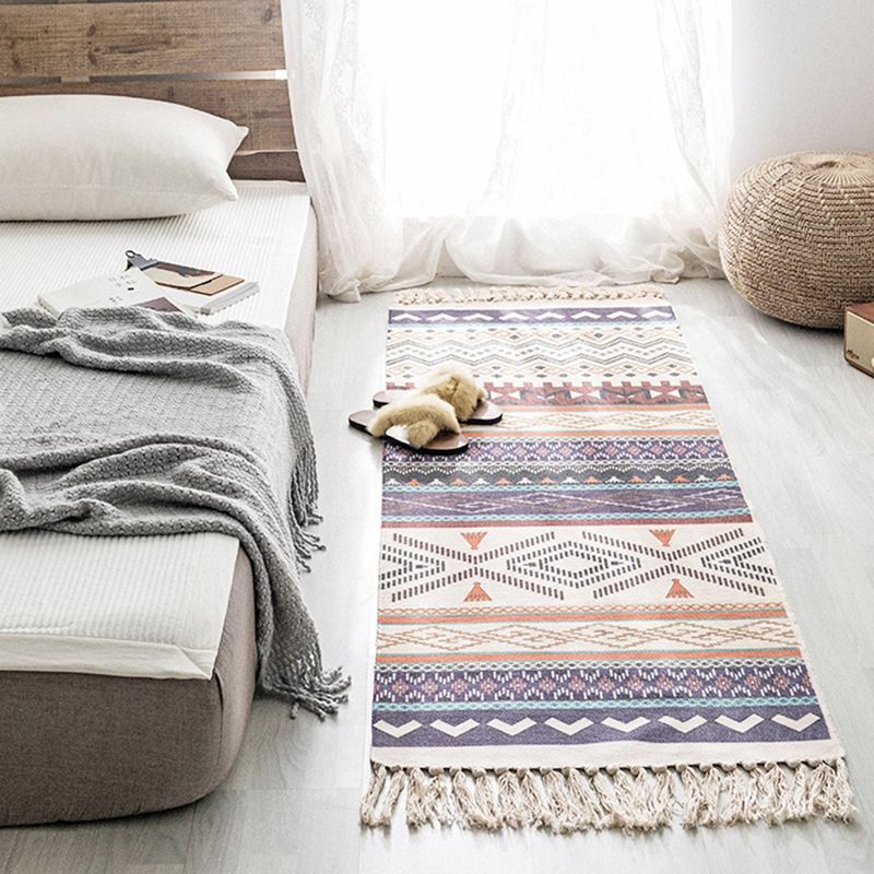 Multi-Color Americana Rug Victorian Cotton Blend Rug Washable Carpet with Fringe for Bedroom