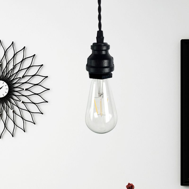 1 Bulb Mini Hanging Ceiling Light Vintage Style Black/Rust Metallic Adjustable Pendant Lighting with Pipe Design