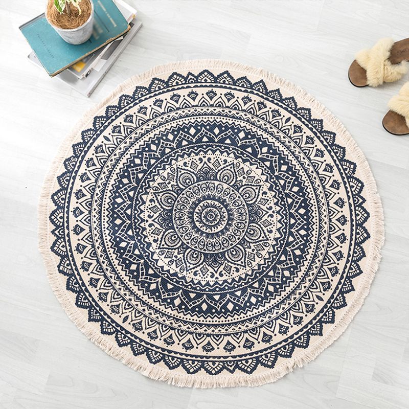 Nostalgia Moroccan Rug Classic Cotton Blend Rug Friendly Washable Carpet with Fringe for Home Decor