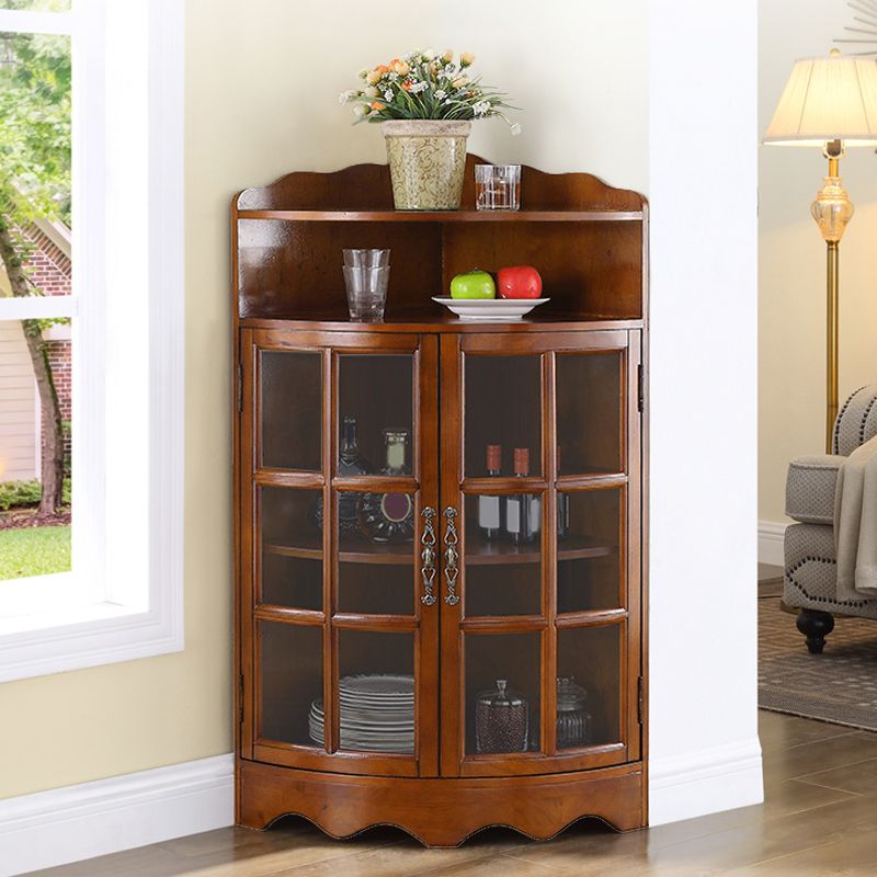 Mid-Century Modern Corner Accent Cabinet Rubberwood Cabinet With Doors