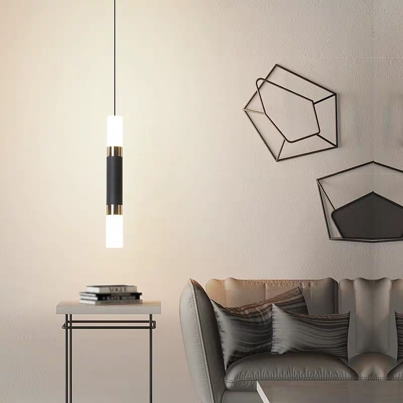 Acrylic Cylindrical LED Pendant Light in Modern Concise Style Wrought Iron Hanging Lamp for Bedroom