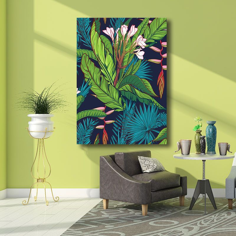 Tropics Magnolia and Plant Painting for Living Room Canvas in Green, Multiple Size Available