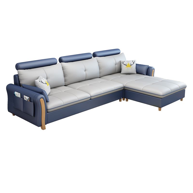 Faux Leather and Linen Pillow Top Arm L-Shape Furniture Sectionals