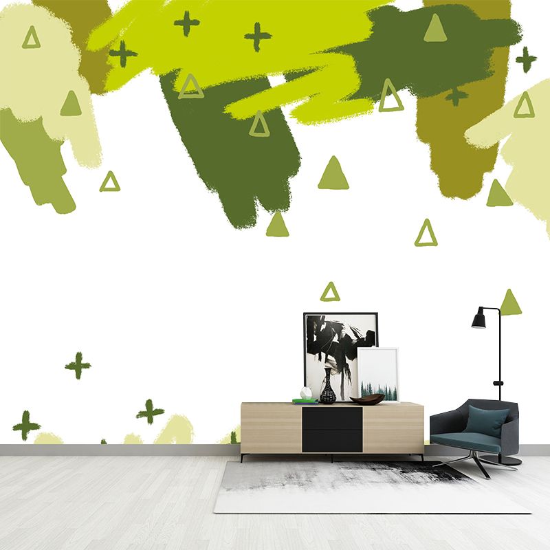 Green Childrens Art Mural Full Size Branch and Bushes Painting Wall Covering for Home