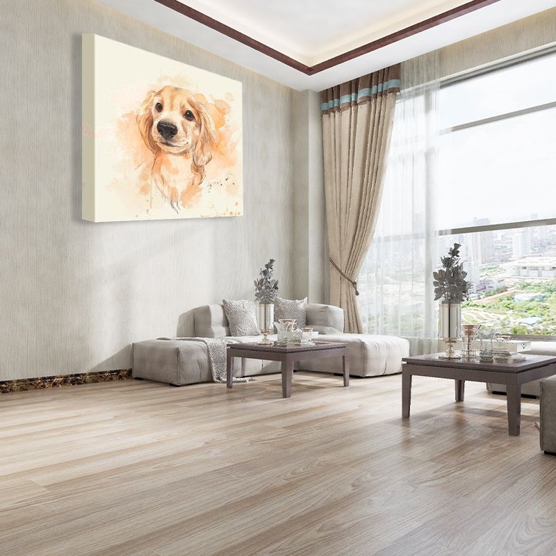 Textured Beagle Puppy Painting Childrens Art Canvas Wall Decor in Yellow for Nursery