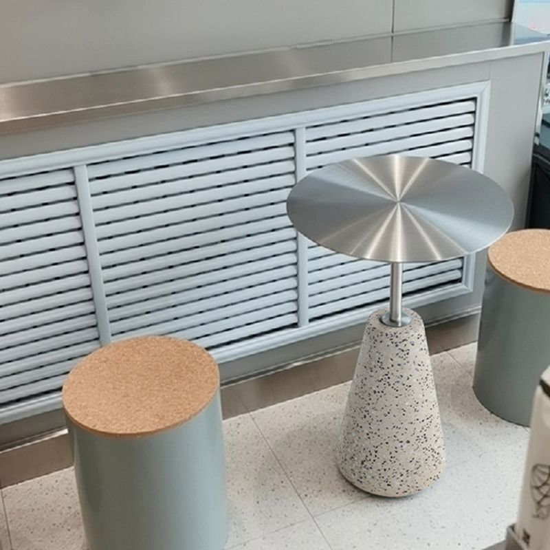 Medieval Modern Style Round Metal Table and Stone Pedestal Base Side Table