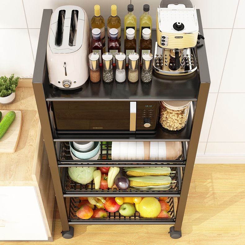 Home Dining Prep Table Open Storage Kitchen Trolley with Basket