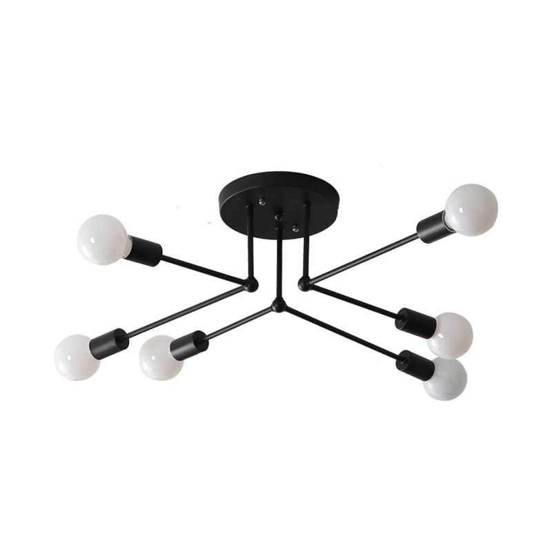 Starburst metalen plafondmontage kroonluchter vintage stijl 6/8 lampen slaapkamer semi-gemonteerde verlichting in zwart