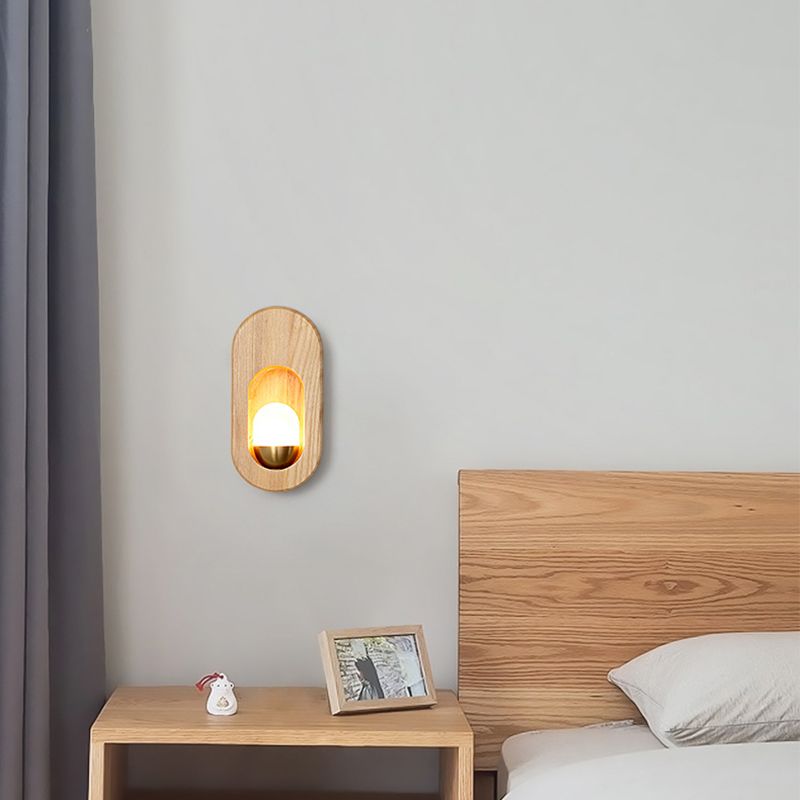 Moderna pared de madera apliques ovalado 1 luz acrílica de pared acrílica para dormitorio