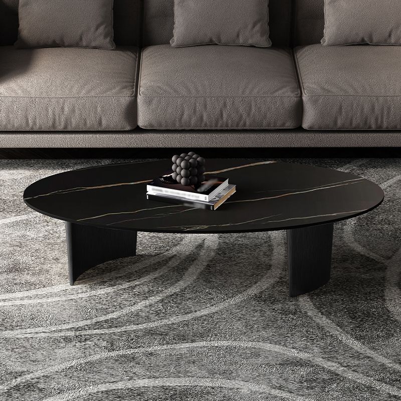 14.9"H Modern Style Sled Metal Base Round Slate Coffee Table for Living Room
