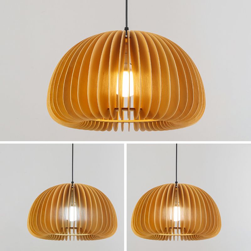Éclairage suspendu à la nuance de citrouille en bois massif de style moderne 1 pendentif léger pour séjour à domicile
