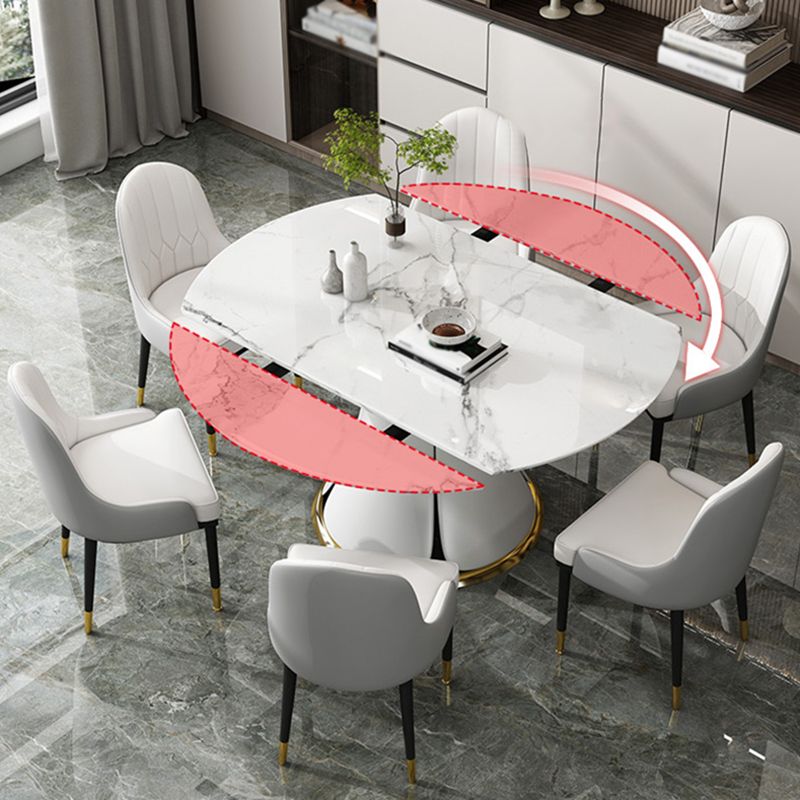 Contemporary Round Dining Table Sintered Stone Table with White Pedestal Base,53.1"L x 53.1"W x 30"H