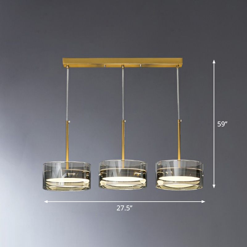 Goldene trommelförmige LED Hanging Deckenleuchte postmoderne 3 Köpfe Glas Anhänger Beleuchtung