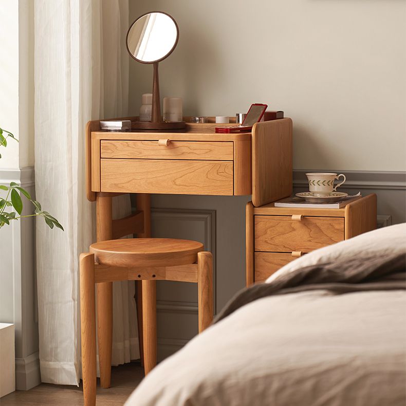 30.7" Wide Cherry Vanity Desk and Stool with Storage Drawers