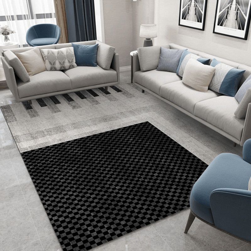Black Modern Rug Polyester Striped Area Rug Stain Resistant Rug for Living Room