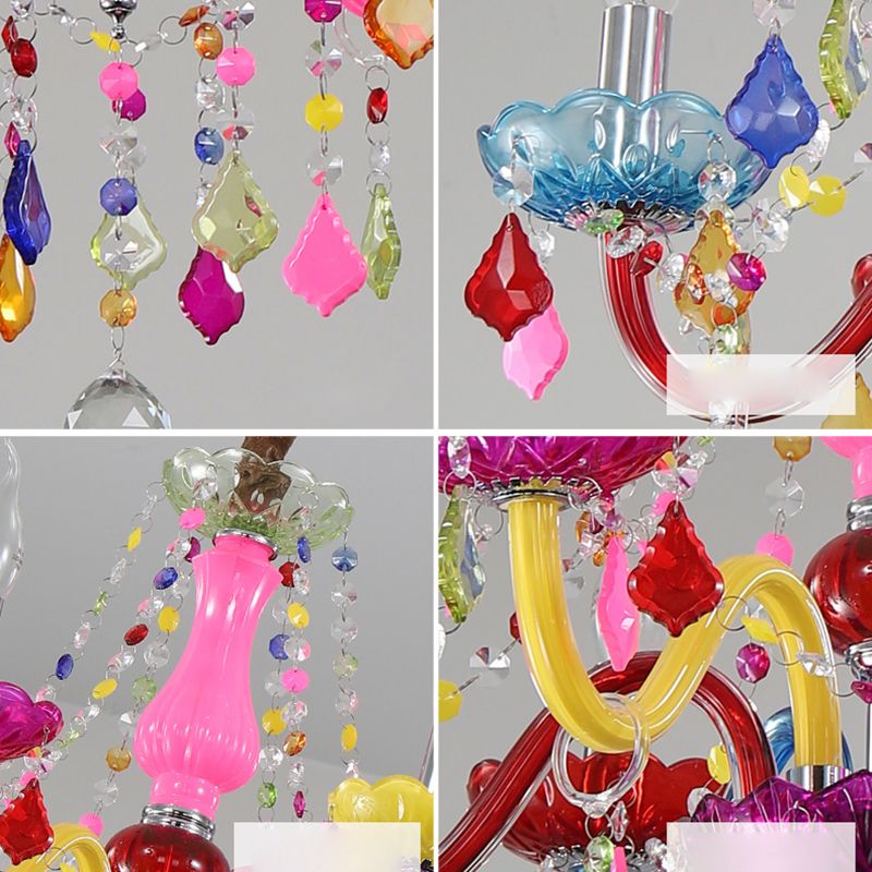 Colorful Candlestick Suspension Lighting Macaron Style Chandelier for Living Room