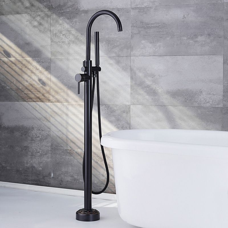 Modern Floor Mounted High Arc Freestanding Tub Filler Freestanding Copper Tub Filler Trim