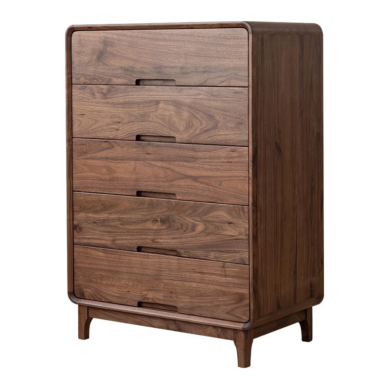 Mid-Century Modern Walnut Chest with 5 Drawers Rectangle Chest