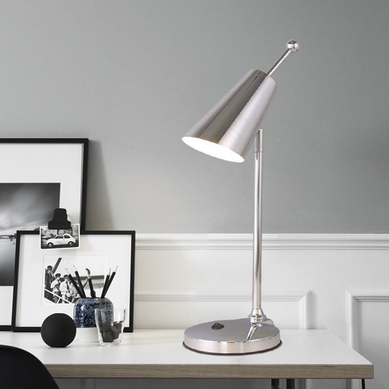 Post Modern LED Nightstand Light with Metal Shade Gold/Silver Finish Conic Table Lamp for Bedroom