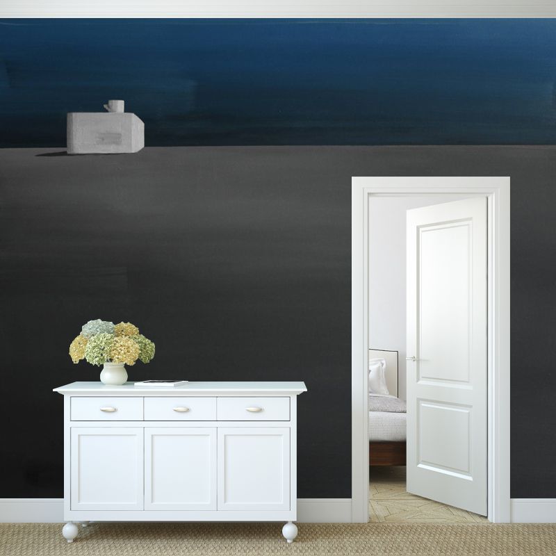Minimalist Solitude Painting Murals Grey-Blue A Seat and A Cup Wall Art for Corridor