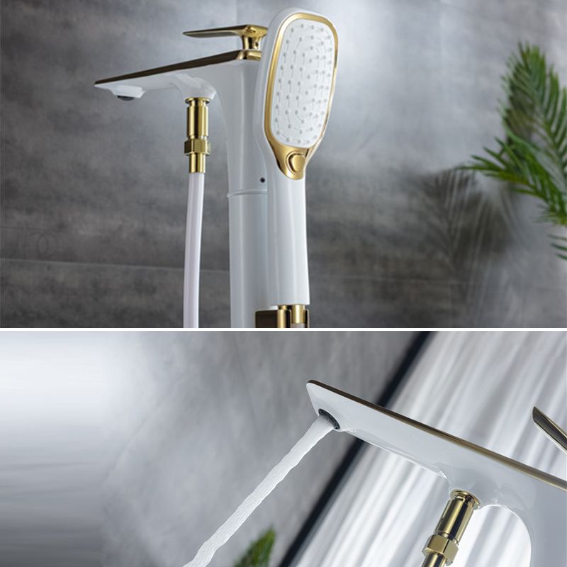Floor Mounted Copper Freestanding Tub Filler Swivel High Arc Tub Filler Trim