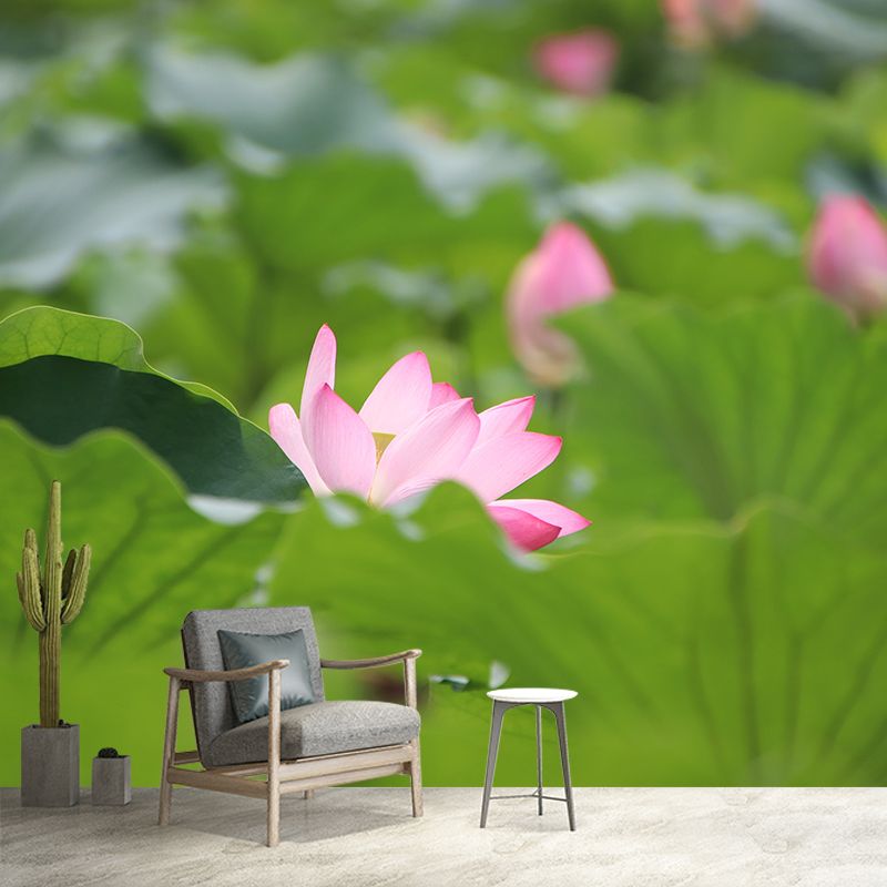 Pure Lotus Mural Wallpaper in Pink Bedroom Decorative Wall Covering, Custom-Printed