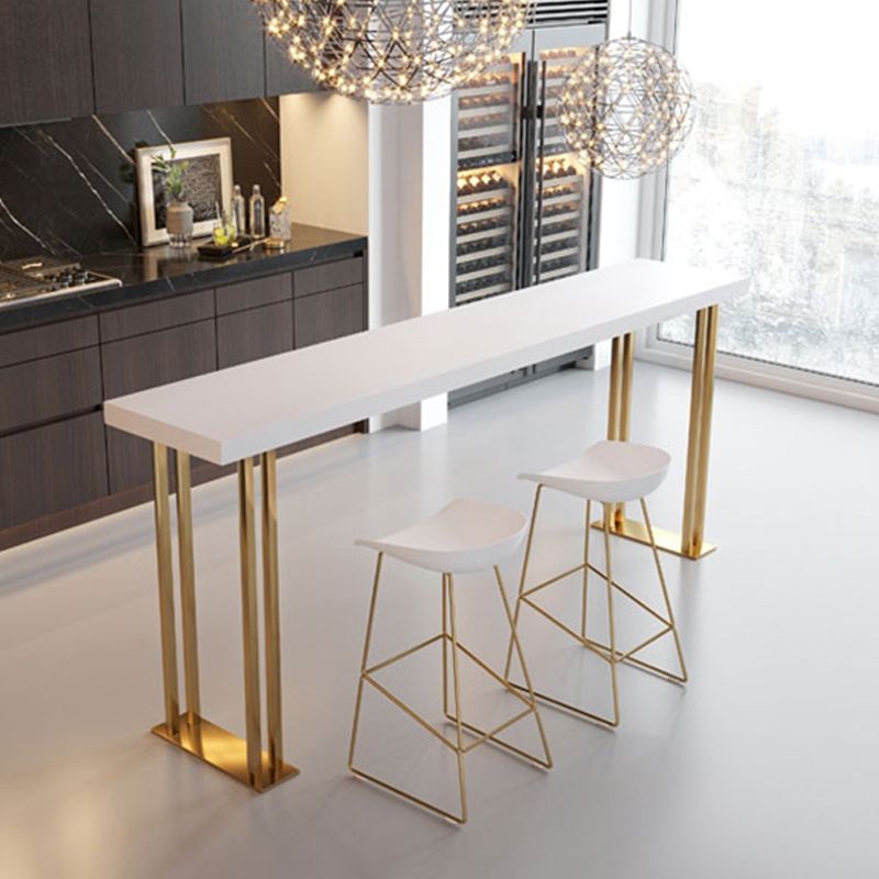 Glam Pub Table with Gold Metal Sled Rectangle Solid Wood Top Bar Table