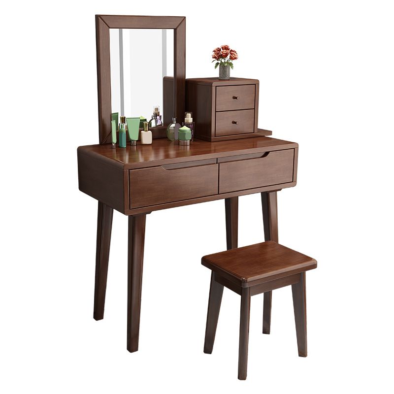 Mirrored Wood Makeup Dressing Table Stool Set with 4 Drawers