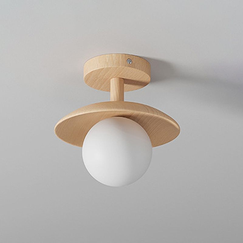 Modern Style Spherical Shape Ceiling Light Wood 1 Light Ceiling Light for Restaurant