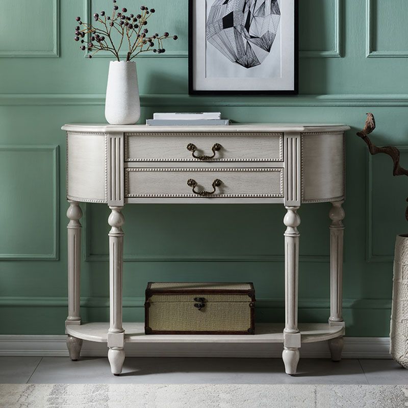 Solid Wood Half Moon Console Table 35.43-inch Tall Accent Table with 2 Drawers