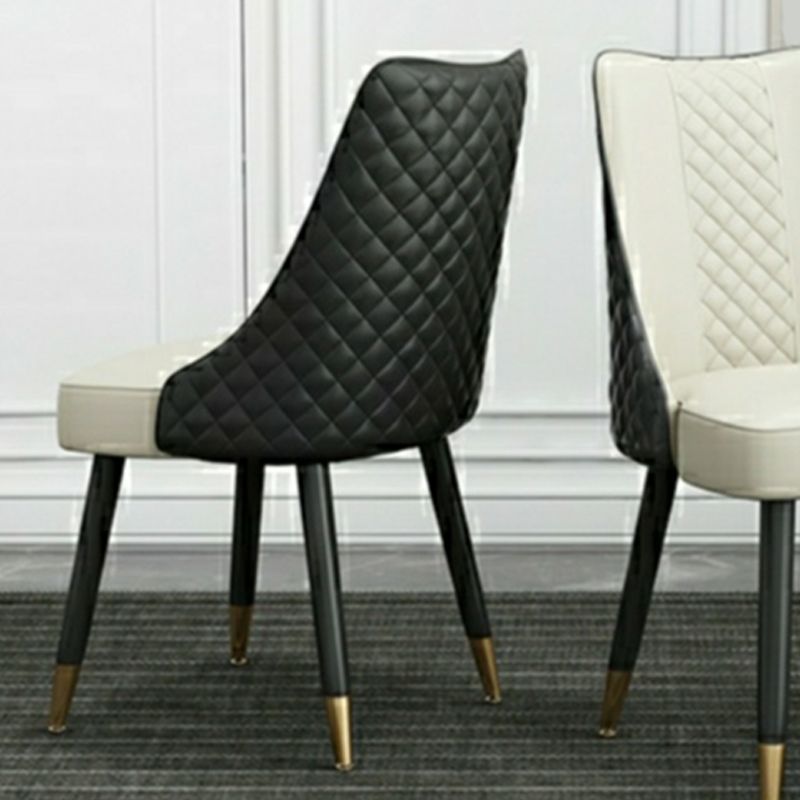 Glam Upholstered Dining Side Chair Faux Leather and Wood Side Chair